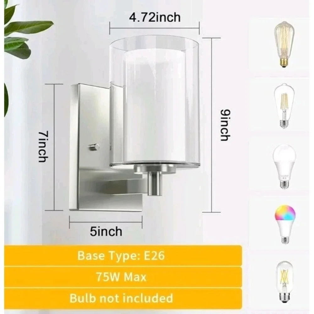 Sconces,Wall Sconces, 2‎ Modern Vanity Lights wi Double Clear Glass Shade